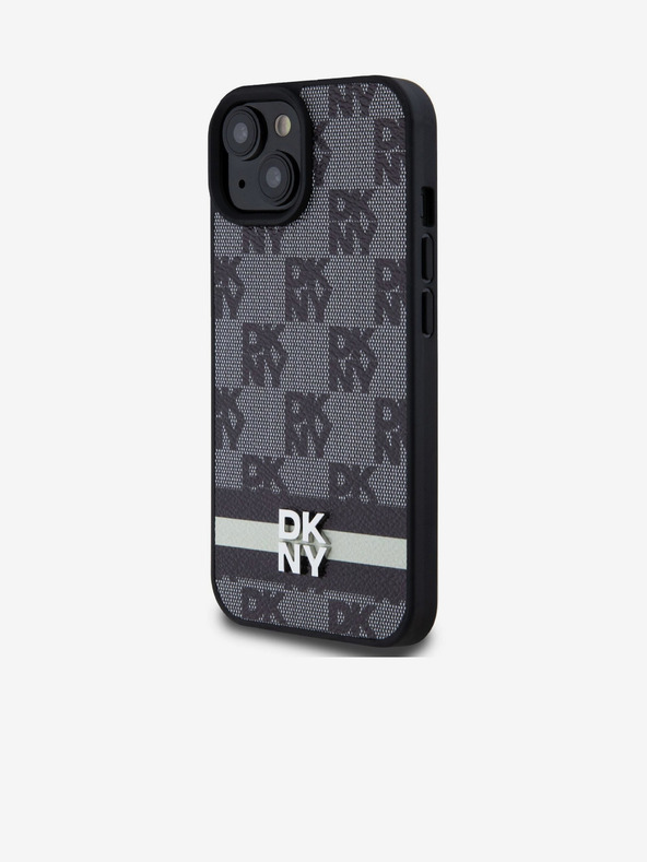 DKNY PU Usnje s karirastim vzorcem in črto na hrbtni strani za iPhone 15 črno DKNY