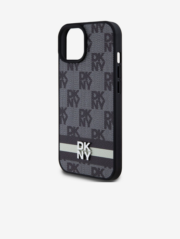 DKNY PU Usnje s karirastim vzorcem in črto na hrbtni strani za iPhone 15 črno DKNY