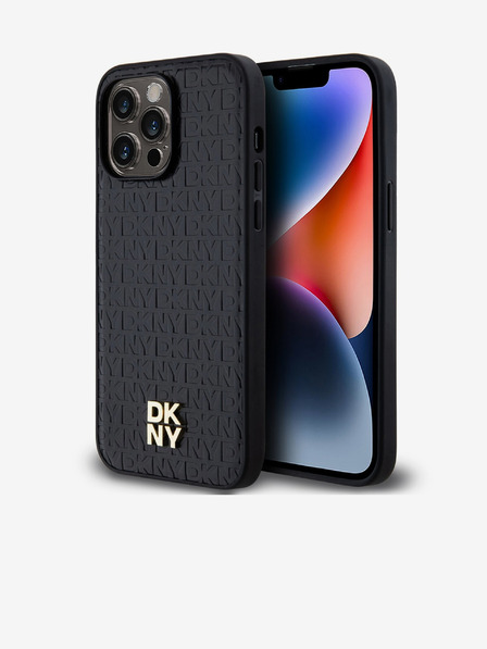 DKNY PU Usnje Repeat Pattern Stack Logo Magsafe Back Cover za iPhone 13 Pro Max Black DKNY