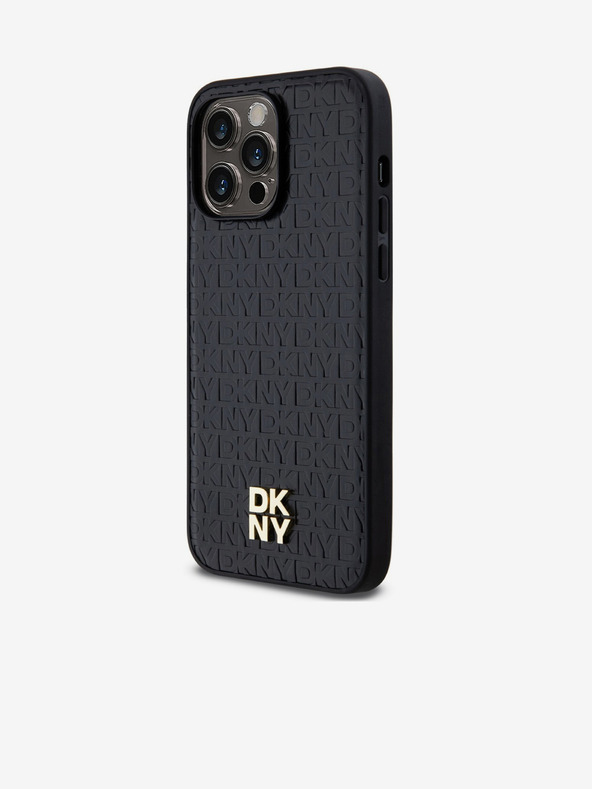 DKNY PU Usnje Repeat Pattern Stack Logo Magsafe Back Cover za iPhone 13 Pro Max Black DKNY
