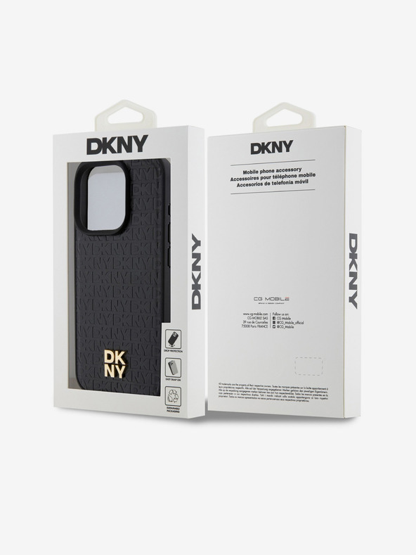 DKNY PU Usnje Repeat Pattern Stack Logo Magsafe Back Cover za iPhone 13 Pro Max Black DKNY