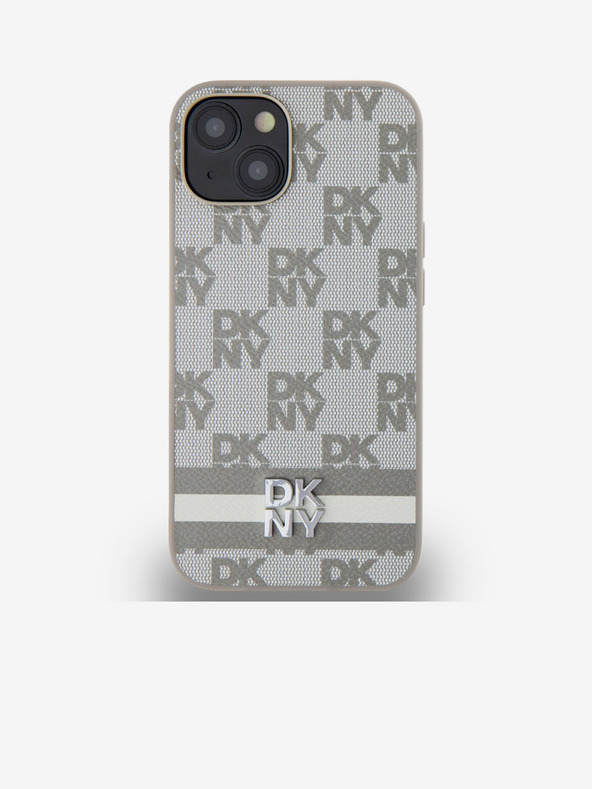 DKNY PU Usnje s kvačkanim vzorcem in črto na hrbtni strani za iPhone 14 Beige DKNY