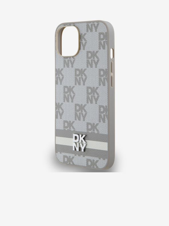 DKNY PU Usnje s kvačkanim vzorcem in črto na hrbtni strani za iPhone 14 Beige DKNY