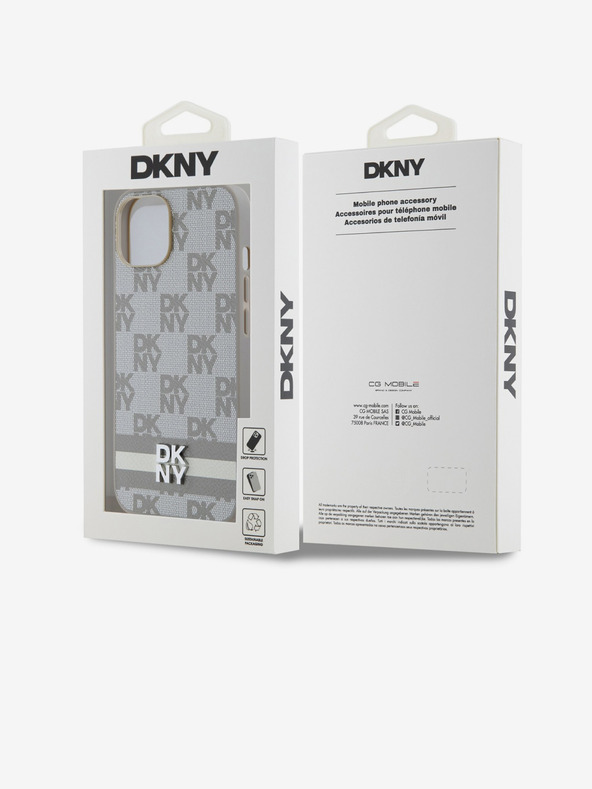 DKNY PU Usnje s kvačkanim vzorcem in črto na hrbtni strani za iPhone 14 Beige DKNY