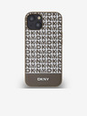DKNY PU Usnje Ponavljajoči se vzorec spodnjega dela Stripe MagSafe hrbtni ovitek za iPhone 14 Brown DKNY