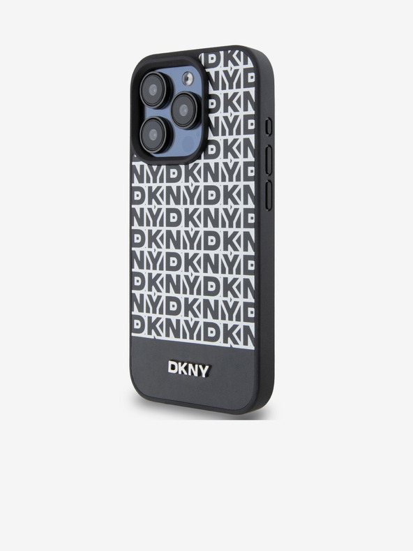 DKNY PU Usnje Repeat Pattern Bottom Stripe MagSafe Back Cover za iPhone 15 Pro Max Black DKNY