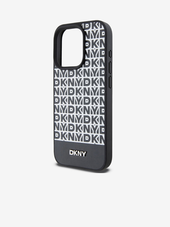 DKNY PU Usnje Repeat Pattern Bottom Stripe MagSafe Back Cover za iPhone 15 Pro Max Black DKNY