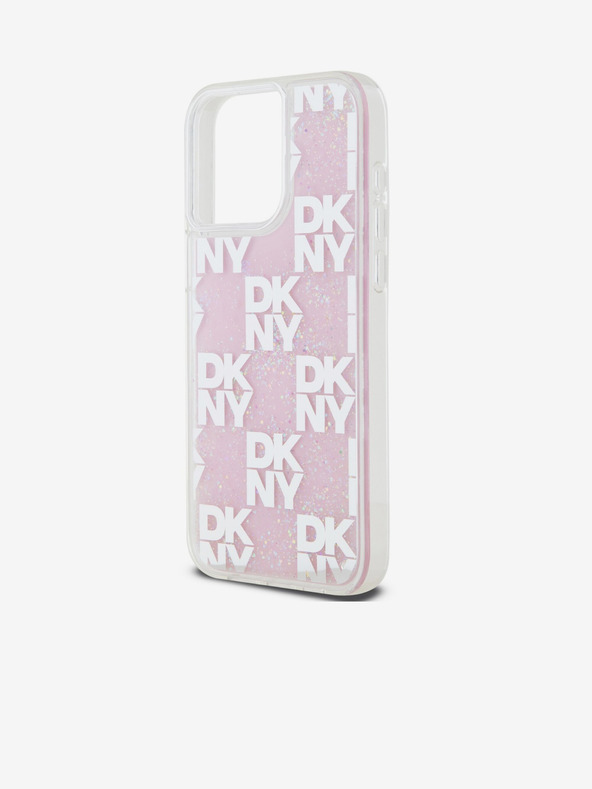 DKNY Tekoči bleščice šahiran vzorec hrbtnega ovitka za iPhone 15 Pro Max roza DKNY