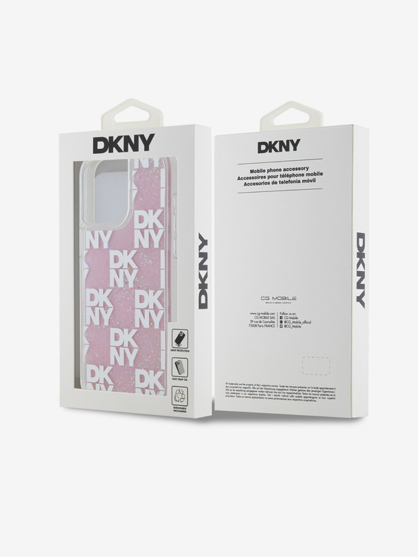 DKNY Tekoči bleščice šahiran vzorec hrbtnega ovitka za iPhone 15 Pro Max roza DKNY