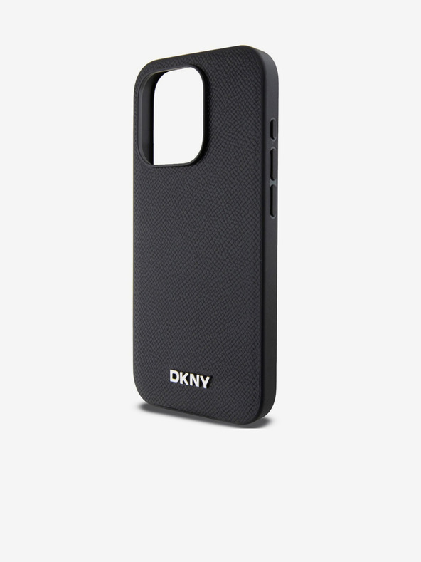 DKNY PU usnje Silver Metal Logo Magsafe Back Cover za iPhone 15 Pro Black DKNY