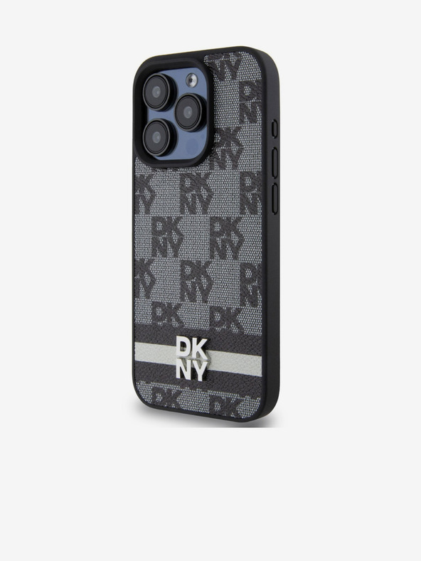 DKNY PU Usnje s kvačkanim vzorcem in črto na hrbtni strani za iPhone 15 Pro Black DKNY