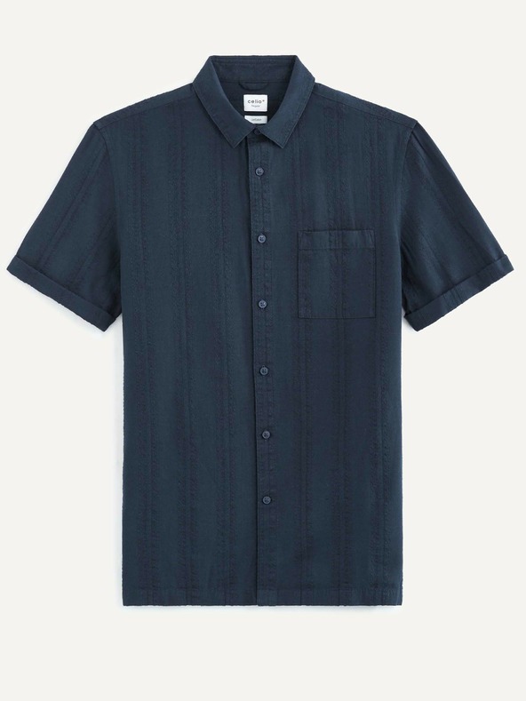 Celio Temno modra moška srajca z vzorcem in platnom Celio