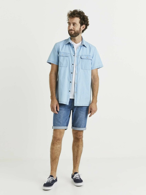 Celio Svetlomodra moška srajca iz džinsa z žepi Celio