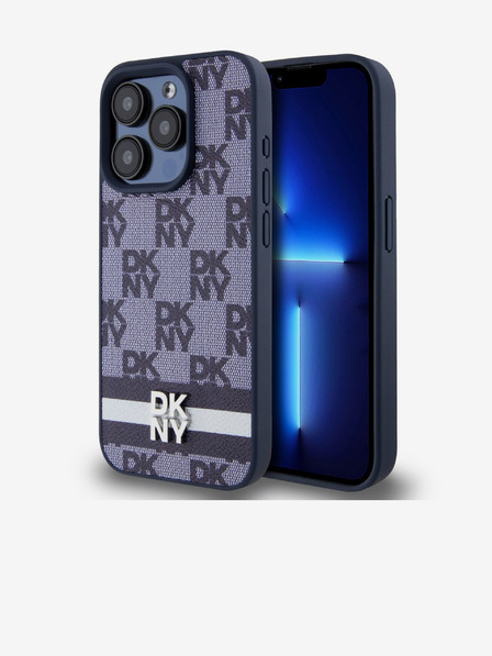 DKNY PU Usnje s kvačkanim vzorcem in črto na hrbtni strani za iPhone 15 Pro Blue DKNY