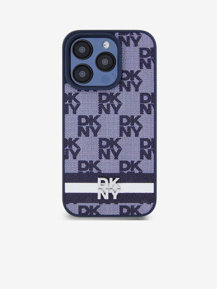 DKNY PU Usnje s kvačkanim vzorcem in črto na hrbtni strani za iPhone 15 Pro Blue DKNY