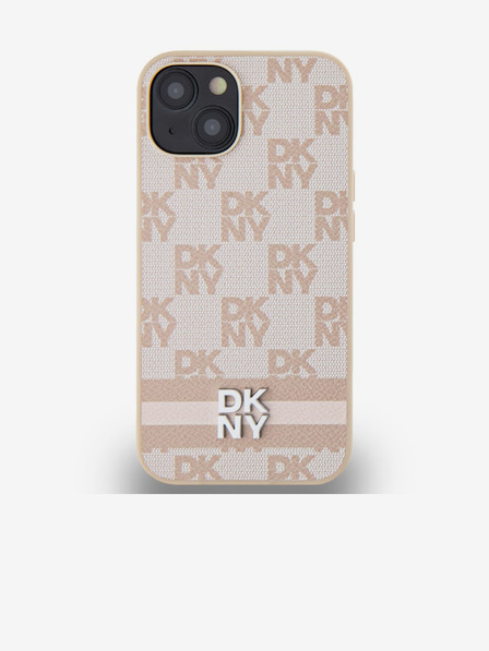 DKNY PU usnje s kvačkanim vzorcem in črtami hrbtni ovitek za iPhone 13 roza DKNY