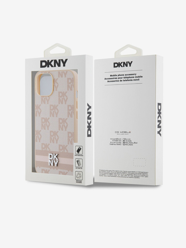DKNY PU usnje s kvačkanim vzorcem in črtami hrbtni ovitek za iPhone 13 roza DKNY
