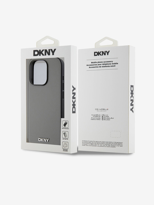 DKNY PU usnje Silver Metal Logo Magsafe hrbtni ovitek za iPhone 15 Pro Grey DKNY
