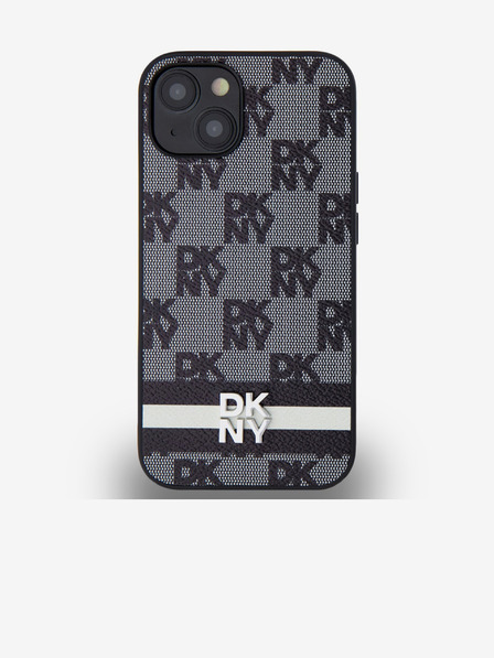 DKNY PU usnje s kvačkanim vzorcem in črtami hrbtni ovitek za iPhone 13 črn DKNY
