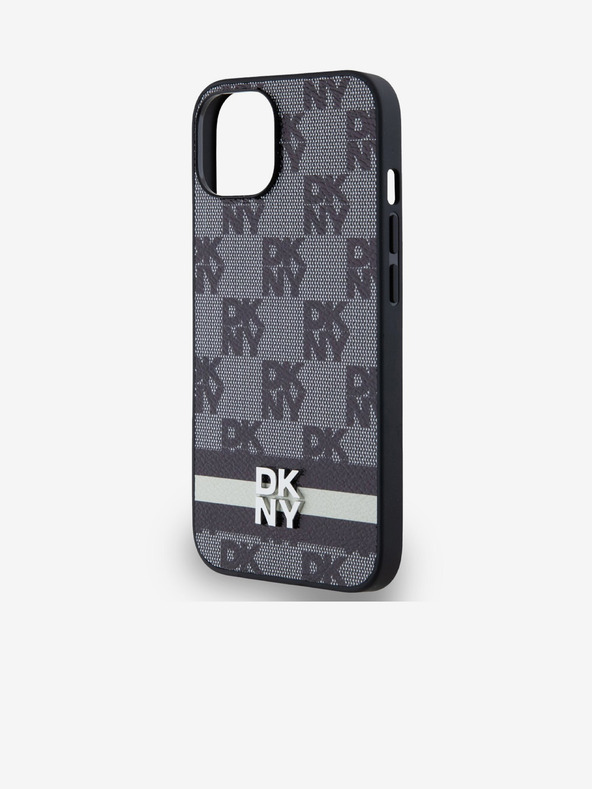 DKNY PU usnje s kvačkanim vzorcem in črtami hrbtni ovitek za iPhone 13 črn DKNY