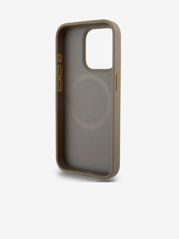 DKNY PU Usnje Ponavljajoči se vzorec spodnjega dela Stripe MagSafe hrbtni ovitek za iPhone 14 Pro Max Brown DKNY