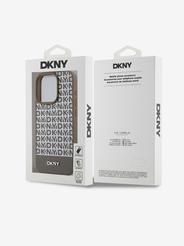 DKNY PU Usnje Repeat Pattern Bottom Stripe MagSafe Back Cover za iPhone 13 Pro Max Brown DKNY