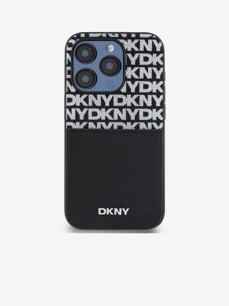 DKNY PU Usnje Repeat Pattern Card Pocket Back Cover za iPhone 15 Pro Black DKNY