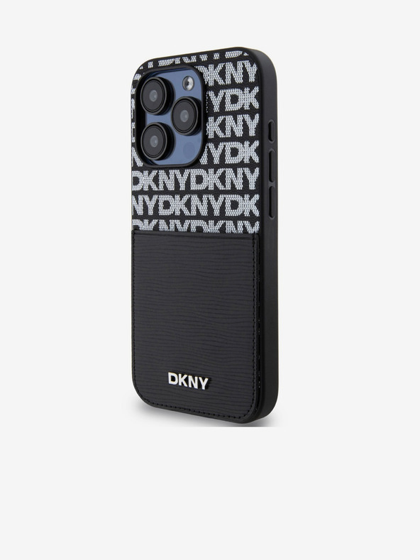 DKNY PU Usnje Repeat Pattern Card Pocket Back Cover za iPhone 15 Pro Black DKNY