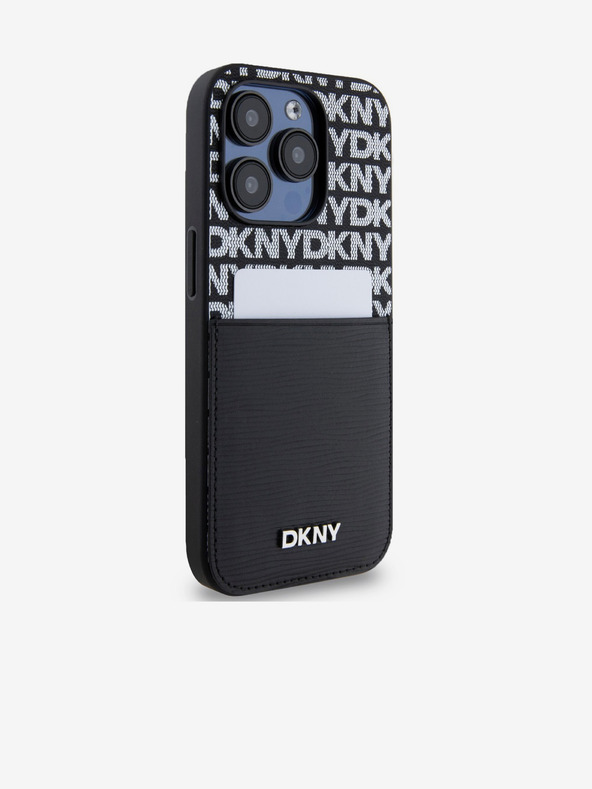 DKNY PU Usnje Repeat Pattern Card Pocket Back Cover za iPhone 15 Pro Black DKNY