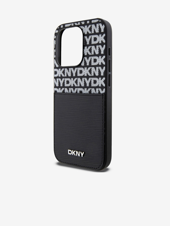 DKNY PU Usnje Repeat Pattern Card Pocket Back Cover za iPhone 15 Pro Black DKNY
