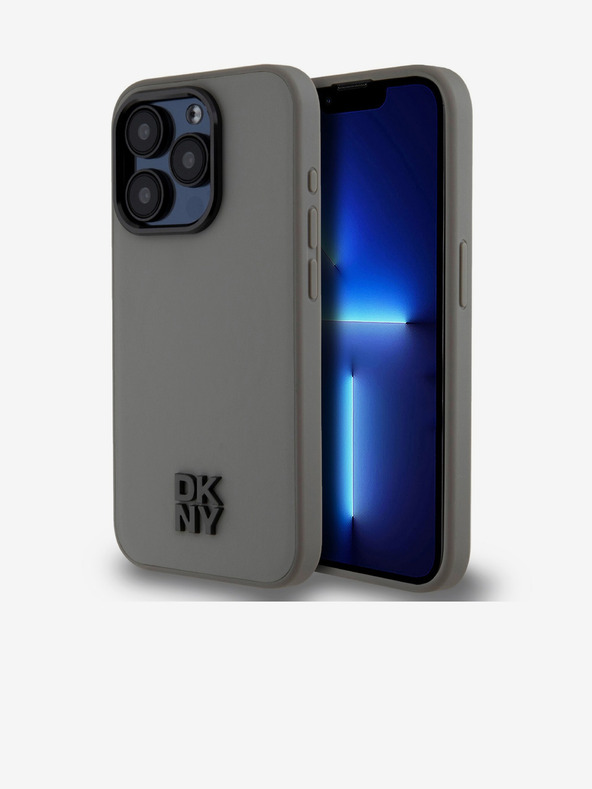DKNY PU usnje z logotipom Magsafe hrbtni ovitek za iPhone 15 Pro siv DKNY