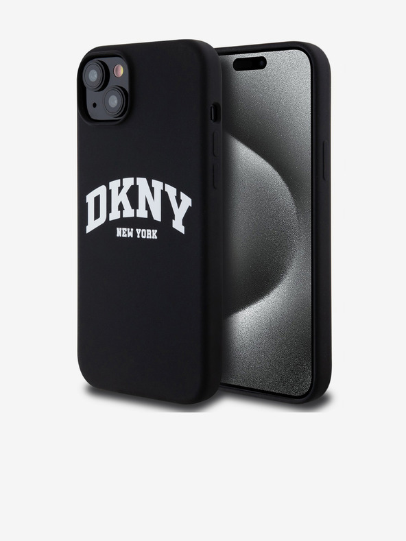 DKNY Tekoči silikonski logotip MagSafe za iPhone 15 Plus črn DKNY