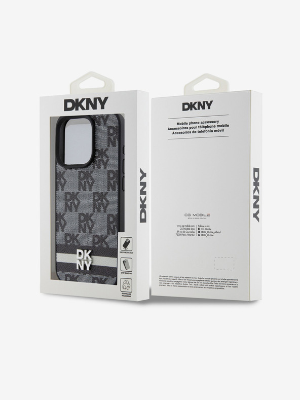 DKNY PU Usnje Checkered Pattern and Stripe Back Cover za iPhone 13 Pro Max Black DKNY