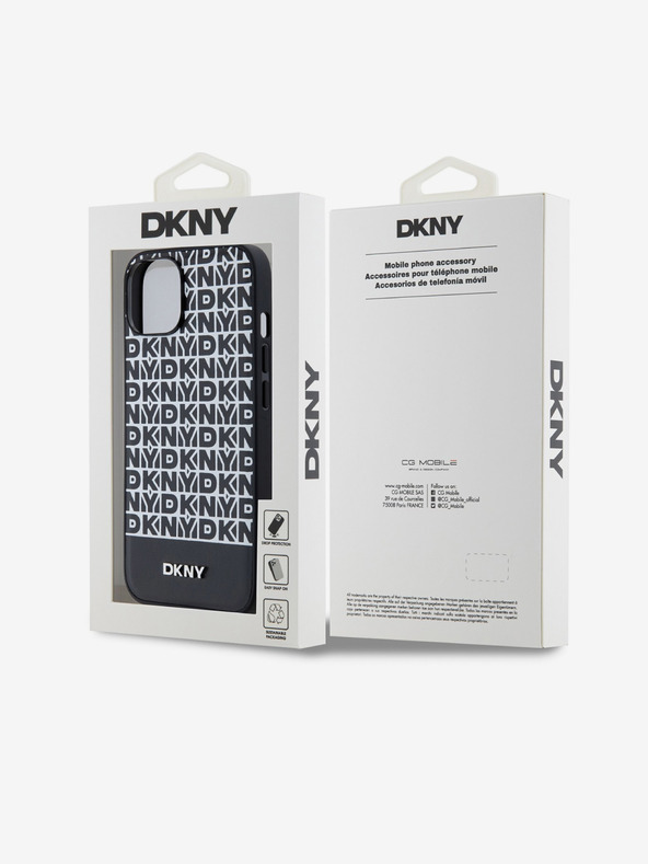 DKNY PU Usnje Repeat Pattern Bottom Stripe MagSafe Back Cover za iPhone 14 Black DKNY
