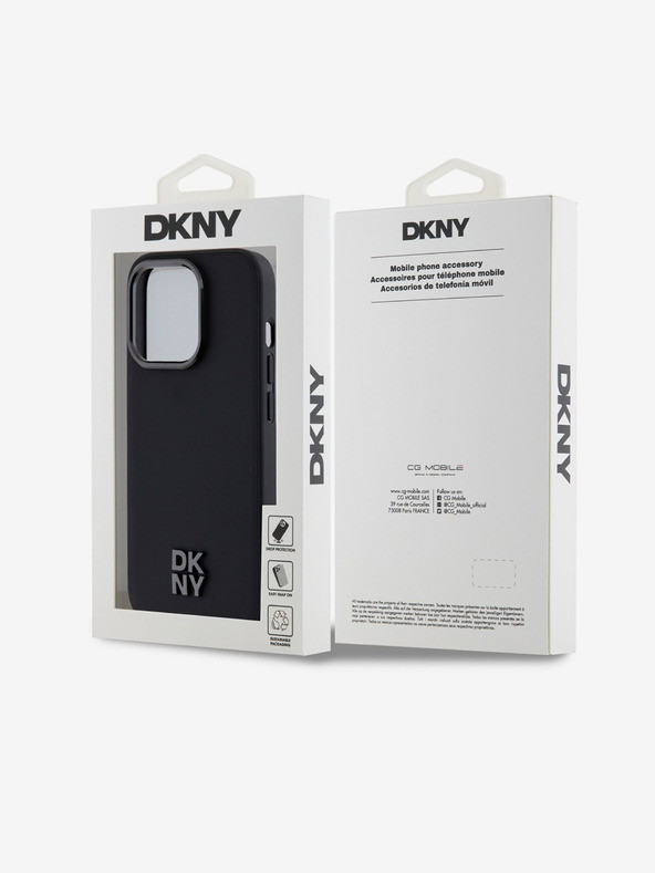 DKNY PU Usnje Stack Logo Magsafe hrbtni ovitek za iPhone 15 Pro Black DKNY