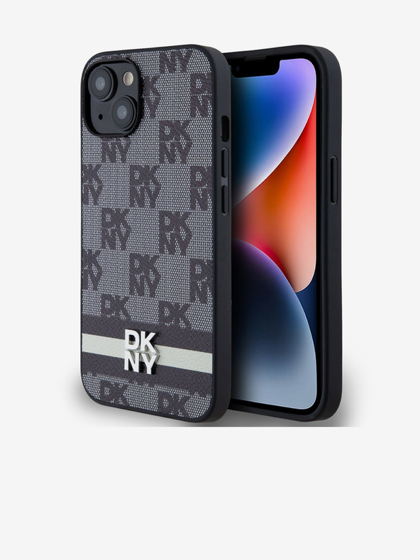 DKNY PU Usnje s kvačkanim vzorcem in črto na hrbtni strani za iPhone 14 črno DKNY