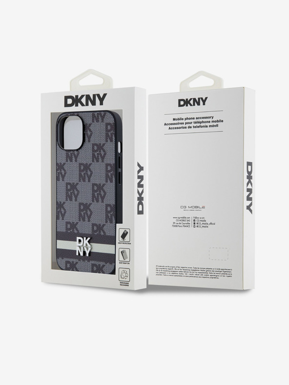 DKNY PU Usnje s kvačkanim vzorcem in črto na hrbtni strani za iPhone 14 črno DKNY