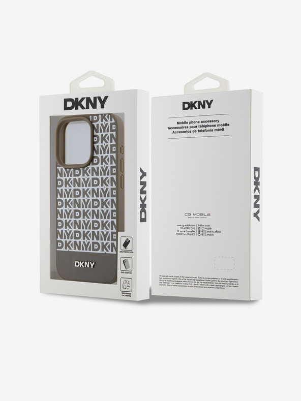 DKNY PU Usnje Repeat Pattern Bottom Stripe MagSafe Back Cover za iPhone 15 Pro Brown DKNY
