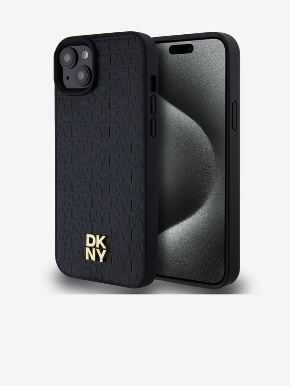 DKNY PU Leather Repeat Pattern Stack Logo Magsafe Back Cover za iPhone 15 Plus Black DKNY