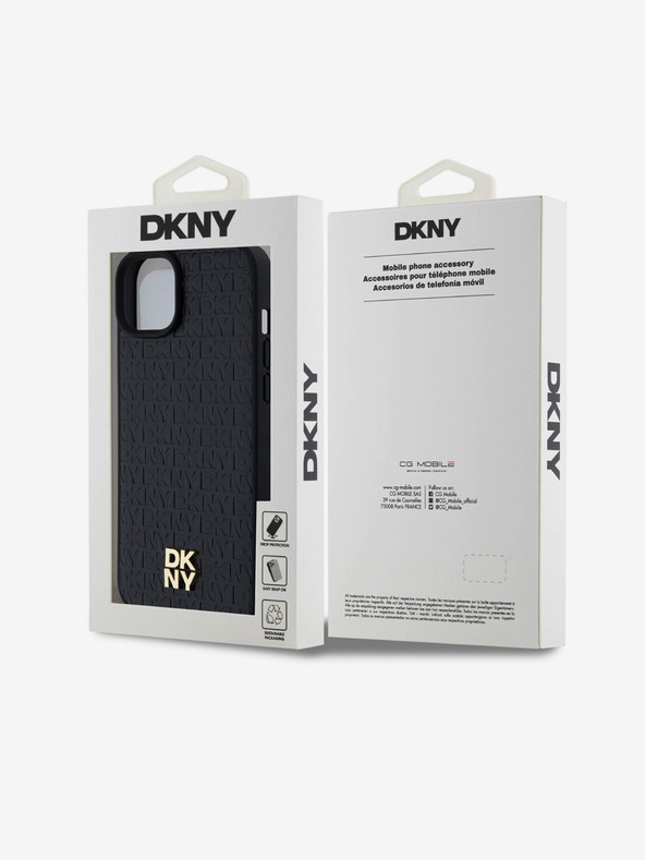 DKNY PU Leather Repeat Pattern Stack Logo Magsafe Back Cover za iPhone 15 Plus Black DKNY