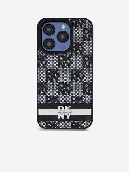 DKNY PU Usnje s kvačkanim vzorcem in črto na hrbtni strani za iPhone 14 Pro Max Black DKNY