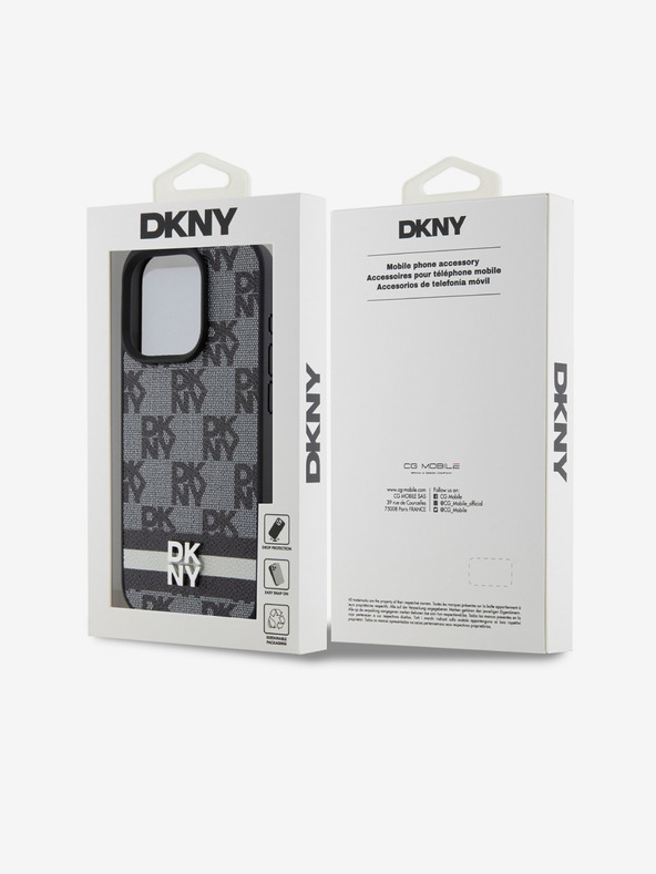 DKNY PU Usnje s kvačkanim vzorcem in črto na hrbtni strani za iPhone 14 Pro Max Black DKNY