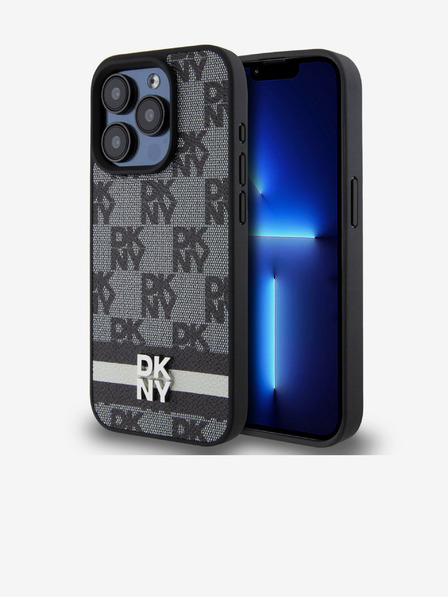 DKNY PU Usnje s karirastim vzorcem in črto na hrbtni strani za iPhone 15 Pro Max Black DKNY