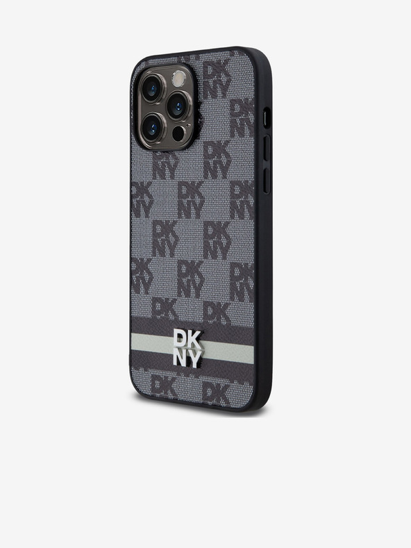 DKNY PU Usnje s karirastim vzorcem in črto na hrbtni strani za iPhone 15 Pro Max Black DKNY