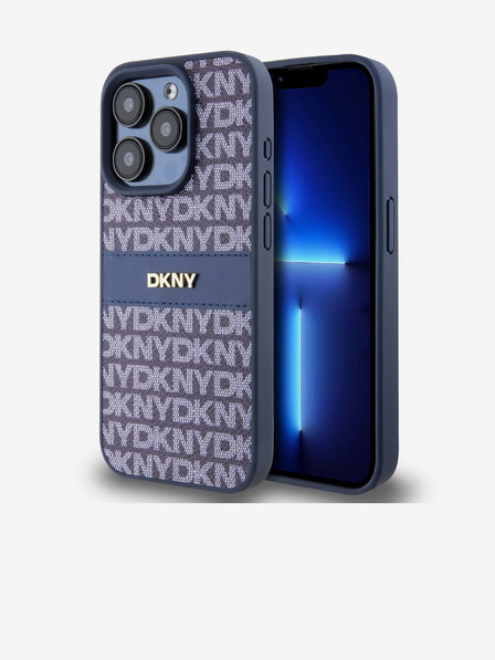 DKNY PU usnje s ponavljajočim se vzorcem s tonskimi črticami za iPhone 14 Pro Max Blue DKNY