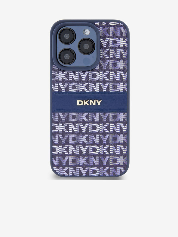 DKNY PU usnje s ponavljajočim se vzorcem s tonskimi črticami za iPhone 14 Pro Max Blue DKNY