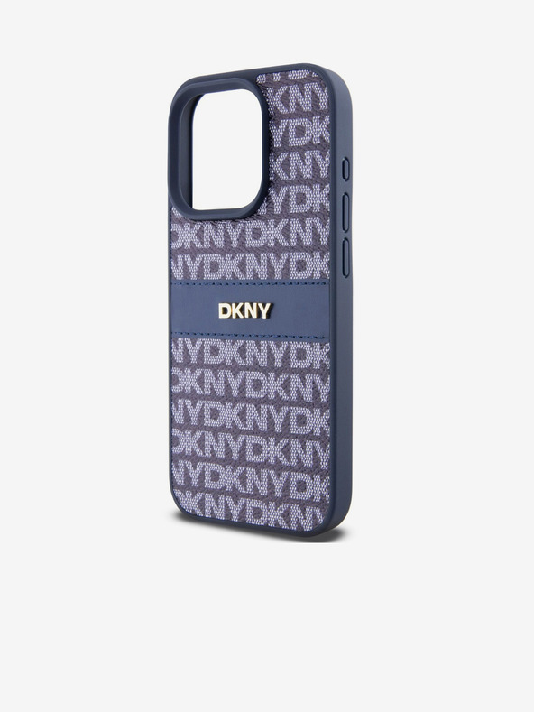 DKNY PU usnje s ponavljajočim se vzorcem s tonskimi črticami za iPhone 14 Pro Max Blue DKNY