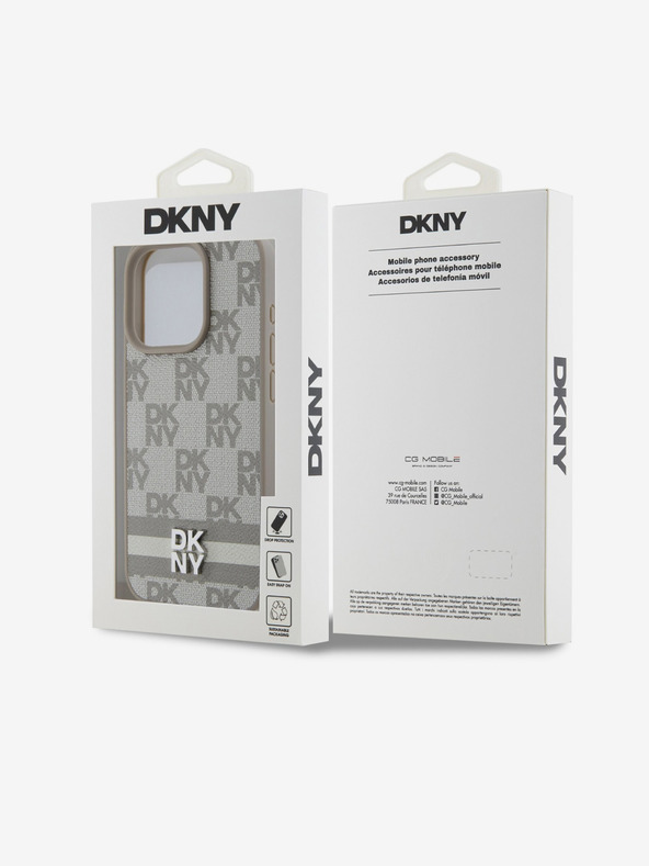 DKNY PU Usnje s kvačkanim vzorcem in črtami za iPhone 13 Pro Beige DKNY