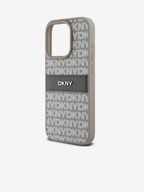 DKNY PU Leather Repeat Pattern Tonal Stripe Back Cover za iPhone 15 Pro Beige DKNY