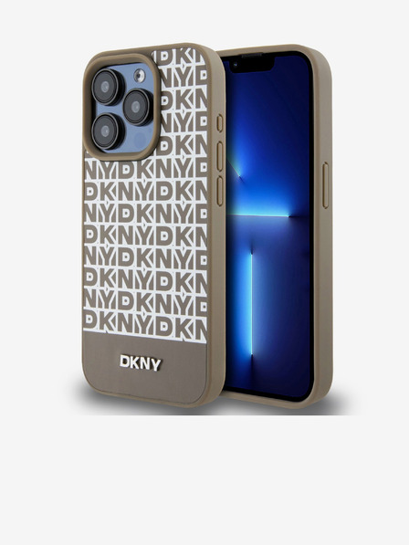 DKNY PU Leather Repeat Pattern Bottom Stripe MagSafe Back Cover za iPhone 14 Pro Brown DKNY